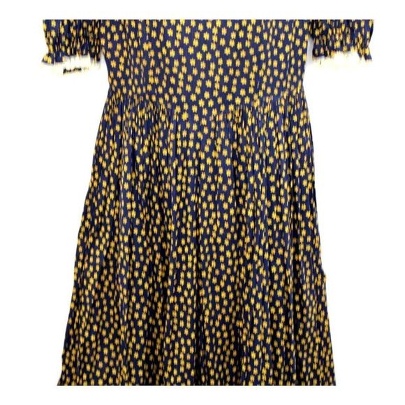 Cottage Core Long Dress Country Victorian Style Lace Seam Navy Blue Floral Print - Picture 8 of 10